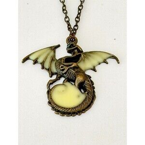 Vintage Bronze Glow in the Dark Dragon Pendant Necklace Striking fantasy